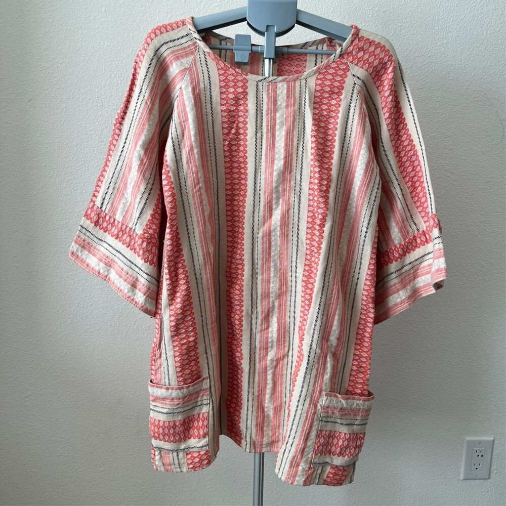 Stark X Womens SM Shift Dress Tunic Orange Striped‎ Costal Resort Beach Cover Up